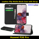 Leather Flip Wallet Book Case with Strap For Huawei P30 Pro VOG-L29 Slim Fit Look